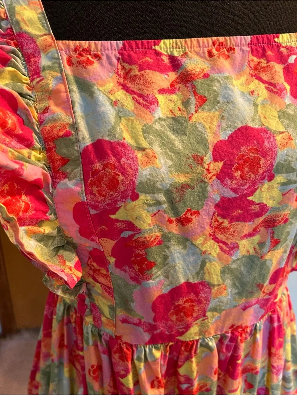 Peyton & Parker pink floral tiered maxi dress tie back design open back ruffle L - Picture 5 of 10